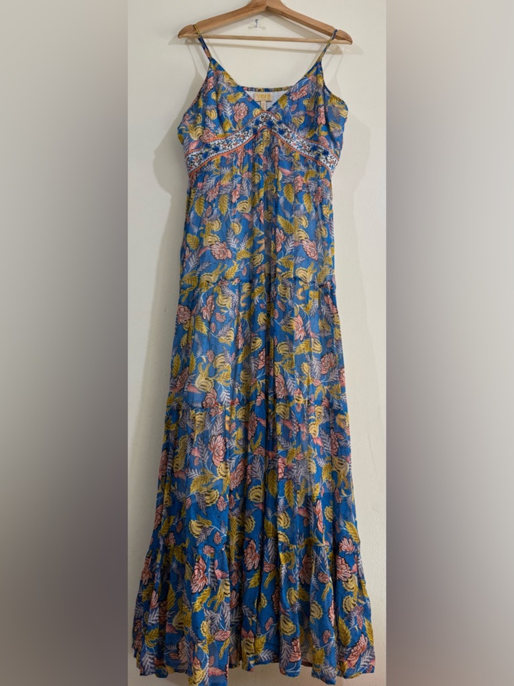 Verb Blue Floral Maxi Dress with Pink & Yellow Blooms
